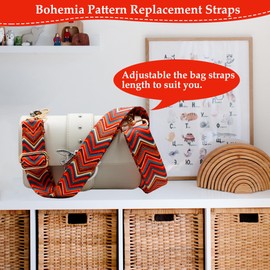 Shoulder Strap for Bags Width 3.8 cm, Bag Strap Boho Adjustable 80-143 cm, Shoulder Strap with Carabiner for Shoulder Bags, Handbags (Red/Orange)