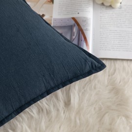 MANDIOO Pack of 2 Neutral Cotton Throw Pillow Covers Solid Decorative Couch Pillow Covers Boho Farmhouse Cushion Covers Home Decor for Sofa Living Room Bed Bedroom 12 x 20 Inch Navy Blue