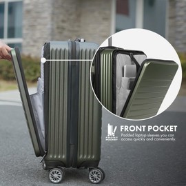 Traveler's Choice Mykel Front Pocket Polycarbonate Hardside Suitcase with Sleeve and Ergonomic Handle, Green, Carry-On 22-Inch