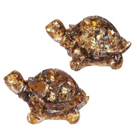 mookaitedecor Pack of 2 Tiger Eye Crystal Turtle Statue, Resin Turtle Figure Sculpture Bag Stone for Home Office Decoration Collectible Ornament