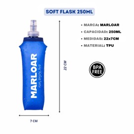 MARLOAR Foldable Drinking Bottle, Soft Flask, 250 ml, for Running, Hiking and Cycling, BPA-Free, Pack of 2, Blue