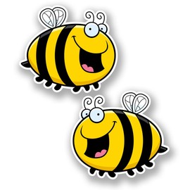 2 x 10cm Happy Honey Bee Sticker Car Bike Laptop Helmet Roller Derby Wasp #5898 (10cm Wide x 9cm Tall)