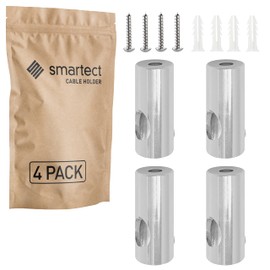 smartect Aluminium Wall and Ceiling Pins for Fixing Textile Cables, Pack of 4, Metal, Ceiling Mounting with Screws and Dowels, Monkey Swing, Surface-Mounted Cable Holder for Own DIY Project