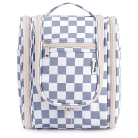 Narwey Travel Hanging Toiletry Wash Bag Makeup Cosmetic Organizer for Women (Grayish Blue Checkerboard (Small))
