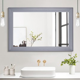 Wood Bathroom Mirror 24x36 Inch, Rectangle Mirrors with Grey Wooden Frame for Bathroom,Living Room Office or Entryway