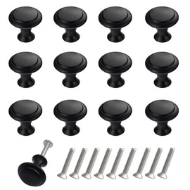 THSIREE 12PCS Cabinet Knobs, Premium Door Drawer Knobs Dresser Pull Knobs, Round Cupboard Handles Drawer Handles with Screws, for Kitchen Bedroom Furniture (Black)