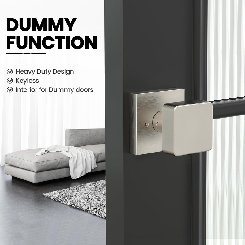 naubea 2 Pack Brushed Nickel Dummy Door Knob Interior, Square