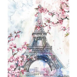 Haven Home Decor Cherry Blossoms in Paris 16" x 20" Wrapped Canvas Wall Art, Floral Wall Decor for Living Room Bedroom