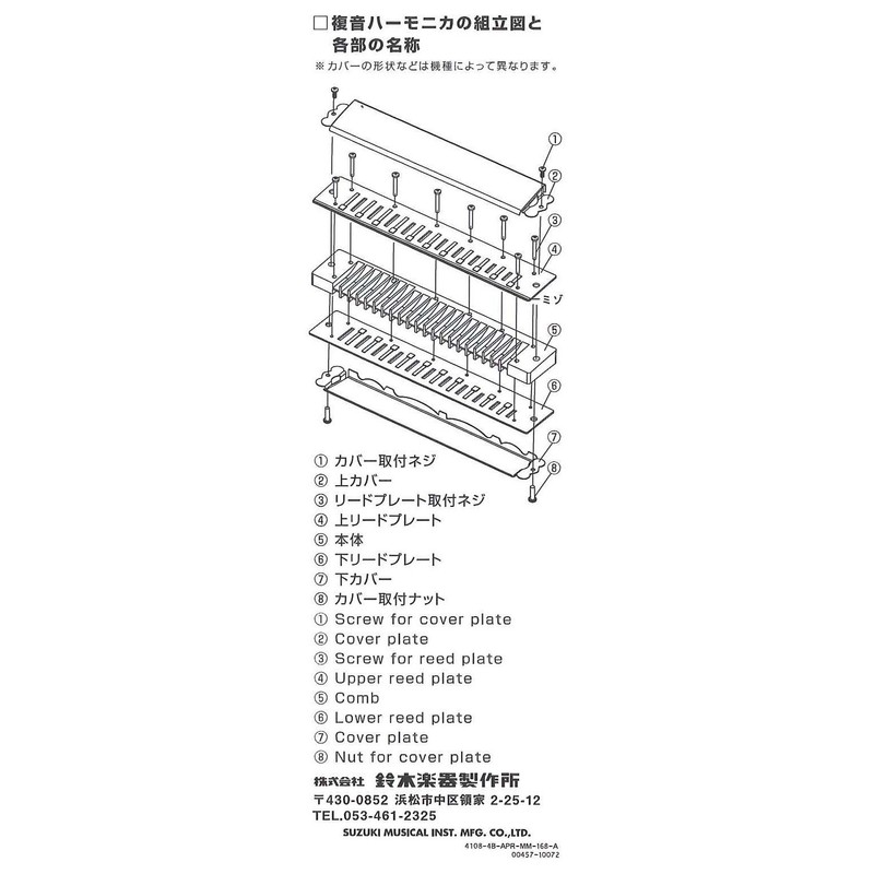 SUZUKI スズキ 複音ハーモニカ SU-21Humming Gm調 交換用リードプレート ※リードプレートのみ RP-21HM Gm