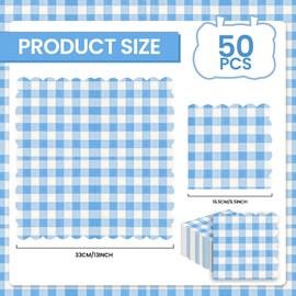 Papierservietten, Gingham-Muster, gewellt, Cocktail-Servietten für Restaurant, Bar, Picknick, Tee, Geburtstagsparty, Tischdekoration, 50 Stück