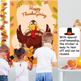 HiParty Fall Festival Games, Thanksgiving Games of Pin The Hat on The Turkey Stickers, Fun Family Games for Thanksgiving Craft Party Favors Decorations Activities Outdoor Indoor, 28x20inch