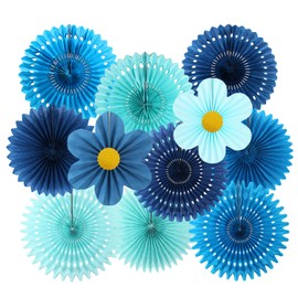 zilue Paper Fans Party Decorations Paper Flowers Decorations for Wall Classroom Floral Backdrop Baby Shower Birthday Party Flower Wall Decor Pack of 11 Blue