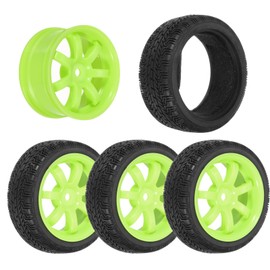 sourcing map 4-Pair High-Grip RC Car Tire & Wheel Set for 1/10 Scale On-Road Touring Racing Cars - Soft Rubber Tyres with 12mm Hubs, Green