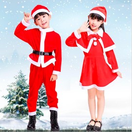 Vasarhely Santa Claus Cosplay Children's Santa Costume Boy Girl Costume Fluffy Material Children Santa Cosplay Set Gift Performance Costume (160 Girl)