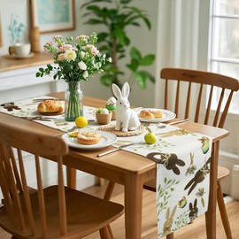 QINJIEJIE Rabbit Carrots Easter Table Runners Bunny Easter Table Runner, Holiday Table Runners Spring Seasonal Kitchen Dining Table Decoration for Home Party Decor