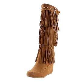 Nature Breeze Bridget-02Hi Moccasin Fringe Fashion Boots,Tan Suede,7