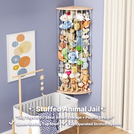 Zayysoha Stuffed Animal Storage & Toy Storage Organizer – Wooden Corner Hammock Shelf for Stuffed Animal Hammock Corner, Nursery, Playroom, Bedroom. Versatile Toy Organizer with Zoo Pattern