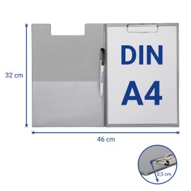Maul writing case with foil covering, folding clipboard, inner pocket, size A4 high, pack of 1, Silver 31,9 x 22,9 x 1,3 cm
