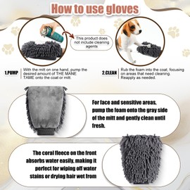 Teenyyou 2 Pcs Dog Dry Bath Gloves Chenille Microfiber Pet Hair Washing Gloves Paw Cleaning Mitts Dog Bath Supplies for Cats Rabbits and Horses Suitable for Long/Short/Poodle Fur(Grey)