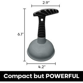 Plungeroo Sink Plunger, Powerful Mini Plunger with Short Handle, Easy-to-Use Small Unclogging Tool for Bathroom Drains, Shower, Bathtub, Toilet, RV and Kitchen Sink, Gray, (6.1 x 4.2 x 2.9 Inch)