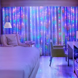 300 LED Colorful Curtain Light for Party/Wedding/Festival/Christmas,Window Blinking String Light for Bedroom/Living Room,USB Plug with 8 Modes…