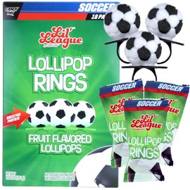 Lil' League Lil League Soccer Ball Lollipop Rings, Individually Wrapped Candy for Birthday Party Favors, End of Season Parties, 18 Suckers