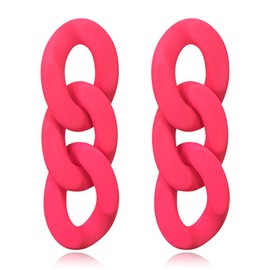 Chunky Acrylic Link Earrings Multicolor Thick Oval Link Chain Earrings Rainbow Resin Geometric Chain Ear Drop Dangle Earrings for Women Funky Jewelry (Pink Acrylic Link Earrings)