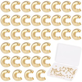 Beebeecraft 1 Box 120Pcs Gold Crimp Beads Covers Real 24K Gold Plated Round Open Half Round Crimping Knot Cover 4mm Small Spacer Beads for Jewelry Making Findings Crafts DIY Bracelets Necklaces