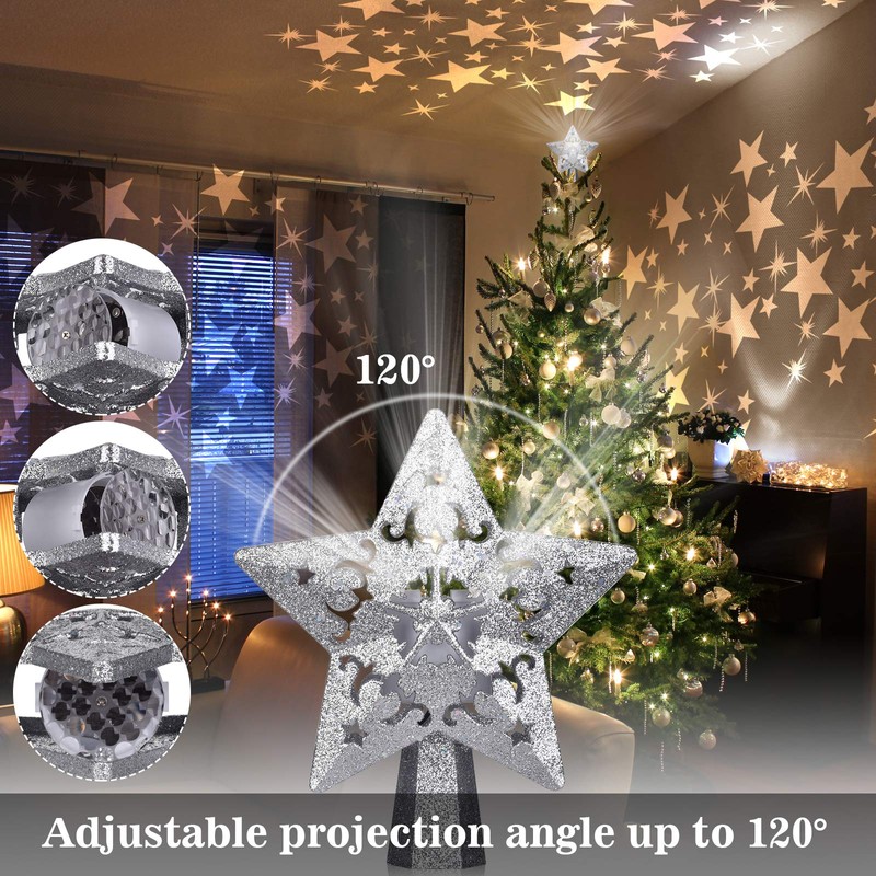 Christmas Tree Topper Lighted Projector for Christmas Tree Decorations Ornaments,