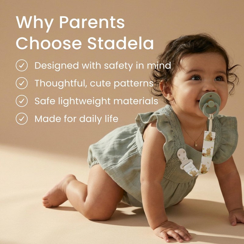 Stadela Baby Pacifier Clip Holder - Girl 4 Pack Gift