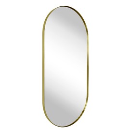 TEHOME Brushed Gold Oval Bathroom Mirror 20x40'' Pill Shaped Oblong Vanity Mirror Metal Framed Capsule Mirror for Wall in Stainless Steel Rounded Mirrors for Wall Mounted