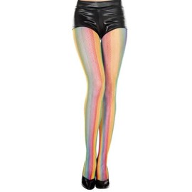 MUSIC LEGS Women's Vertical Striped Rainbow Fishnet Tights, Multicoloured, One Size