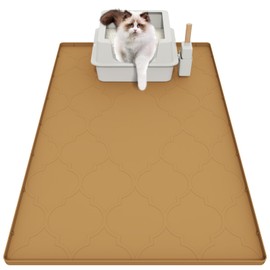 Cat Litter Box Mat, 34" X 22" Large Silicone Cat Litter Trapping Mat, Easy Clean for Scatter Control, Soft on Kitty Paws, Waterproof, Urine-Proof, Non-Slip Kitty Litter Mat for Floor, Brown