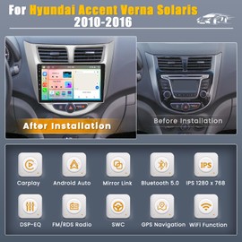 Inefala 8-Core 6+128G Android 13 Car Stereo Upgrade Radio for Hyundai Accent Verna Solaris 2010-2016, 9'' HD Touch Screen with Wireless CarPlay & Android Auto, AHD Backup Camera, GPS Navigation