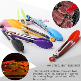 7 Pack Kitchen Tongs Set 7-Inch Color Mini Small Food Tongs with Stainless Steel Silicon Handles and Nylon Tips Heat Resistant Tongs for Cooking, Serving, BBQ, Grilling, Salad and More.