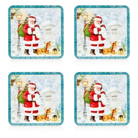 Premier Decorations Christmas Santa Themed Set of 4 Coasters - 11cm x 11cm - Gift Idea for Christmas Themed Coaster Santa UK Design Hot Drinks Tea Coffee - Christmas Coaster