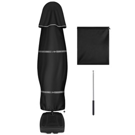 FIOBEE Patio Umbrella Cover for 7ft to 11ft Cantilevers Offset Umbrella or Market Umbrella 600D Waterproof Outdoor Parasol Cover with Rod Patio Furniture Covers, Black