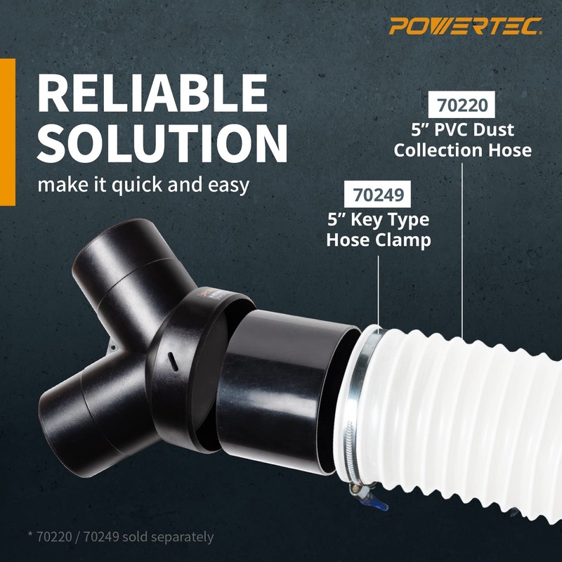 POWERTEC 70353 Dust Collector Y-Fitting w/Splice Set | 6-Inch to