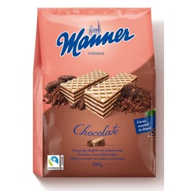 Manner Chocolate Cream Filled Wafers – Delicious Austrian Wafers, Perfect Snack for Busy Families | 200g Bag | Ideal for Home, Office, and On-the-Go | 100% Natural Ingredients