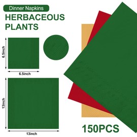 Whaline 150Pcs Christmas Paper Napkin 3 Colors Disposable Dinner Napkin Red Green Gold Luncheon Napkin for Xmas Winter Party Supplies Table Decor