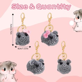 TAIHOBO Pack of 2 Sad Hamster Meme Plush Toy, Crocheted, Hamsti Keyring Cute, Sad Hamster Cuddly Toy with Bow, Hamster Keyring for Adults Children, Gifts for Friend, Grey, Gold