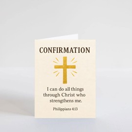 PICTURE THIS PRINTS Philippians 4:13 Bible Verse for Confirmation Card, Christian Confirmation Card for Boy or Girl, Religious Scripture Blessing with Golden Cross, Comes with Envelope (5x7”)
