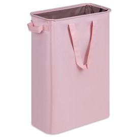 efluky Slim Laundry Basket, Narrow Laundry Hamper with Handles, Collapsible Dirty Clothes Hamper, Tall Laundry Bin for Laundry Room, Dorm and Bedroom, 12.7 Gallons(48L) Pink