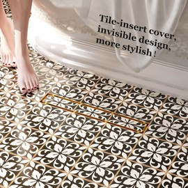 Neodrain 18-Inch Linear Shower Drain with Tile Insert Grate, Golden 304 Stainless Steel Rectangle Shower Floor Drain, Linear Drain with Leveling Feet, Hair Strainer