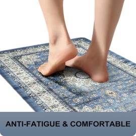 Collive Boho Kitchen Mat, Cushioned Anti Fatigue Kitchen Rug Set 2 Piece Non-Skid Waterproof Kitchen Mats for Floor, Comfort Heavy Duty Standing Mat for Kitchen, Laundry, Office, Desk(Blue)