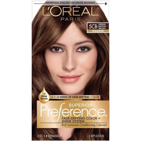 L'Oreal Paris Superior Preference Fade-Defying + Shine Permanent Hair Color, 5CB Medium Chestnut Brown, Pack of 1, Hair Dye