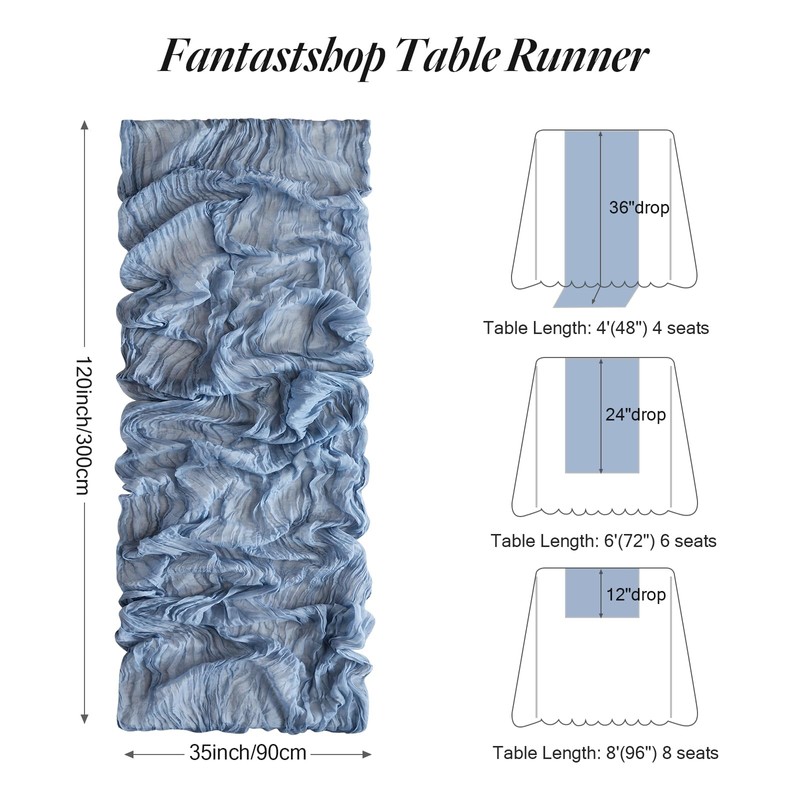 Fantastshop Dusty Blue Table Runner Cheesecloth 2 Pack 10FT Boho