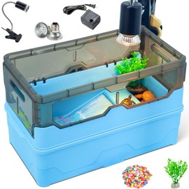 RunDuck Turtle Habitat Tank Kit– Fresh Filtration, Waterplay Fun, Diverse Living, Heat Lamp, Water Pump and Convenient Water Changes in Tanks Habitat Kits Turtle cage (Blue, Medium)
