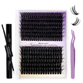 Individual DIY Lash Clusters Kit Individual False Eyelashes Natural Look Wispy Cluster Eyelash Extensions D/3D Curl Eyelash Clusters Kit with Lash Bond and Seal,Lash Tweezers Kit(60/80-3D-1620 Kit)