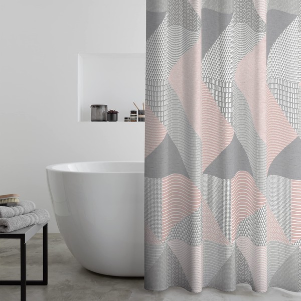 Catherine Lansfield Larsson Geo 180x180cm Shower Curtain Blush Pink